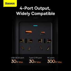 شارژر فندکی و چند راهی برق خودرو بیسوس Baseus IGBT CI30-02 CGNB010101 توان 300 وات (2)